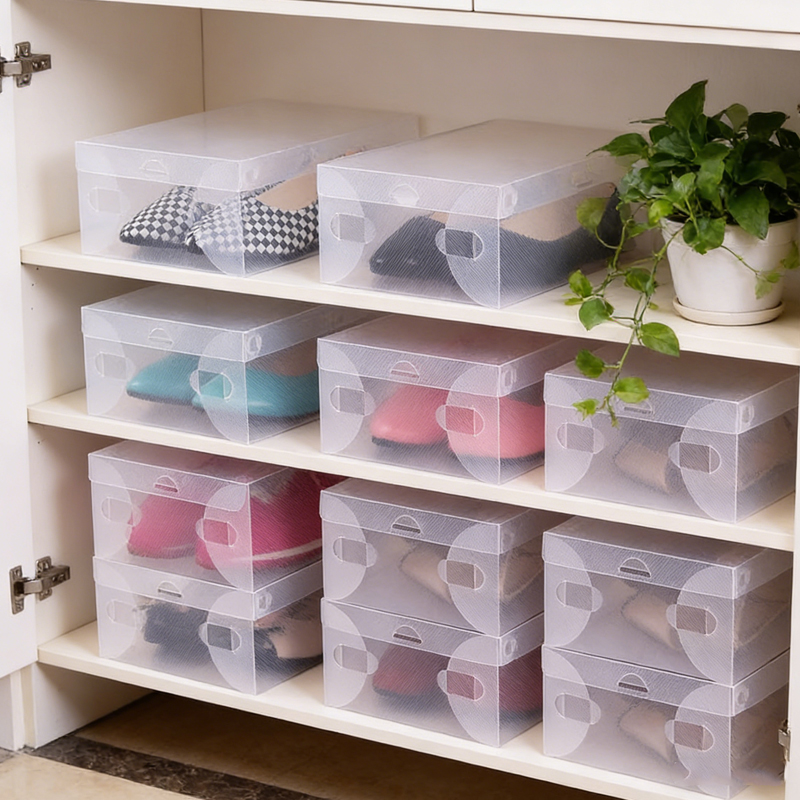 Shoe Box Display - 12 Piece Transparent Shoe Box Stackable
