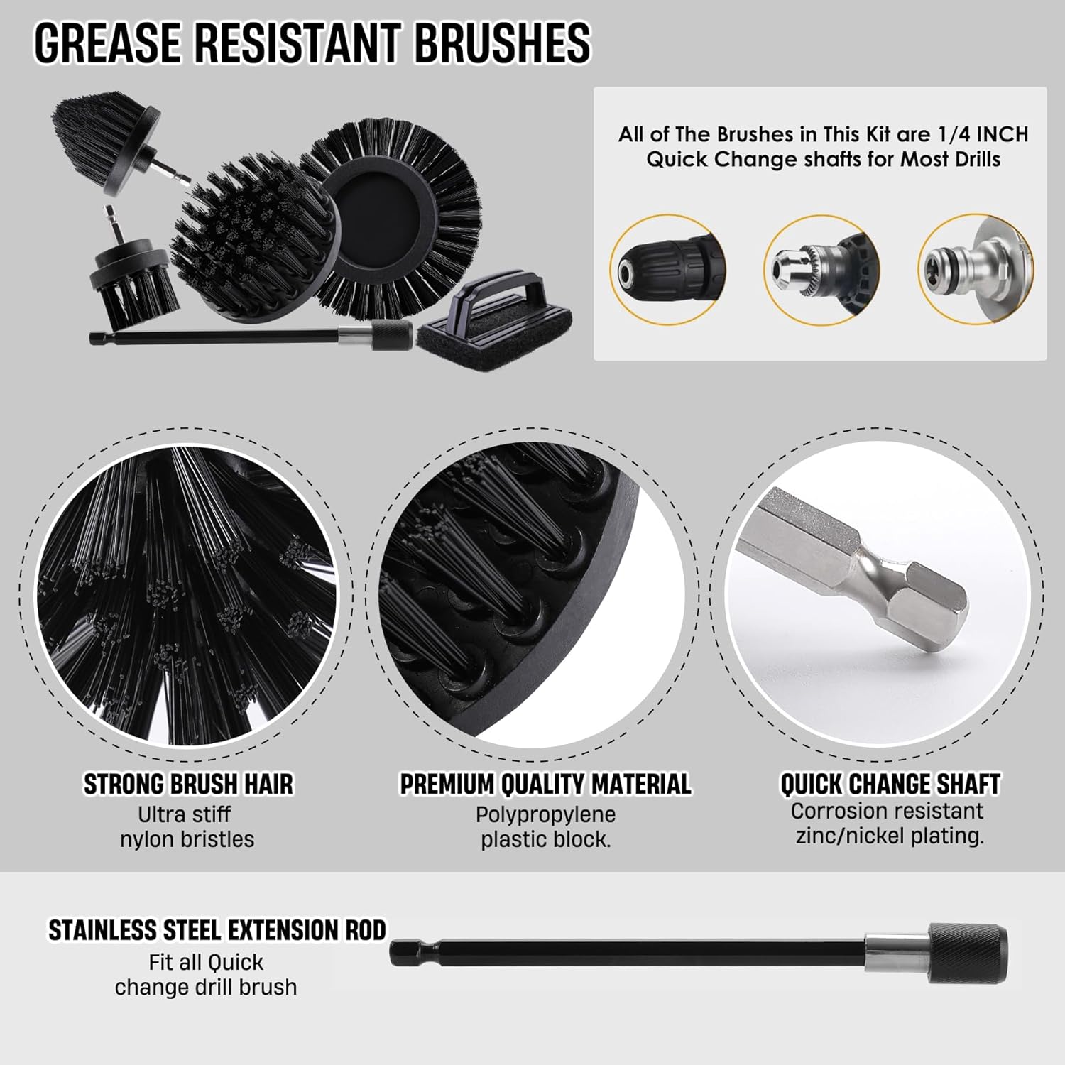 Drill Powered BBQ Grill Cleani - đánh giá và giá Brush Bristle Set